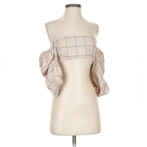 RUMER Plaid Off-Shoulder Women Top Beige